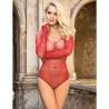 SUBBLIME 952303 BODYSTOCKING DE REJILLA BRILLANTE CON HOMBROS DESCUBIERTOS MANGA LARGA ROJO TALLA aNICA