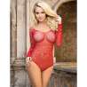 SUBBLIME 952303 BODYSTOCKING DE REJILLA BRILLANTE CON HOMBROS DESCUBIERTOS MANGA LARGA ROJO TALLA aNICA