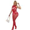 SUBBLIME 952372 BODYSTOCKING CROTCHLESS DE REJILLA Y ENCAJE CON CUELLO ALTO ROJO TALLA aNICA