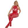 SUBBLIME 952372 BODYSTOCKING CROTCHLESS DE REJILLA Y ENCAJE CON CUELLO ALTO ROJO TALLA aNICA
