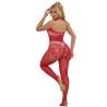 SUBBLIME 952372 BODYSTOCKING CROTCHLESS DE REJILLA Y ENCAJE CON CUELLO ALTO ROJO TALLA aNICA