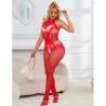 SUBBLIME 952372 BODYSTOCKING CROTCHLESS DE REJILLA Y ENCAJE CON CUELLO ALTO ROJO TALLA aNICA