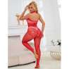SUBBLIME 952372 BODYSTOCKING CROTCHLESS DE REJILLA Y ENCAJE CON CUELLO ALTO ROJO TALLA aNICA