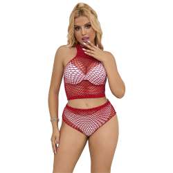 SUBBLIME 952402 BODYSTOCKING CONJUNTO DE REJILLA CON BRILLANTES ROJO TALLA aNICA