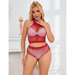 SUBBLIME 952402 BODYSTOCKING CONJUNTO DE REJILLA CON BRILLANTES ROJO TALLA aNICA