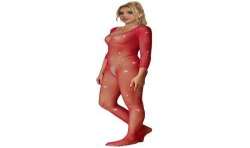SUBBLIME 952419 BODYSTOCKING DE REJILLA CON DIAMANTES MANGA LARGA ROJO TALLA aNICA