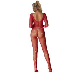SUBBLIME 952419 BODYSTOCKING DE REJILLA CON DIAMANTES MANGA LARGA ROJO TALLA aNICA