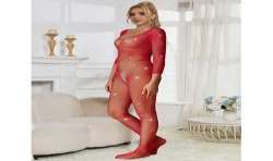 SUBBLIME 952419 BODYSTOCKING DE REJILLA CON DIAMANTES MANGA LARGA ROJO TALLA aNICA