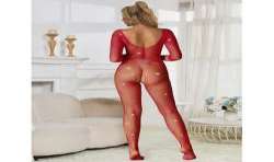 SUBBLIME 952419 BODYSTOCKING DE REJILLA CON DIAMANTES MANGA LARGA ROJO TALLA aNICA