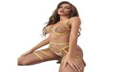 SUBBLIME 954352 SUJETADOR TANGA LIGUEROS DISEaO FLORAL AMARILLO L XL