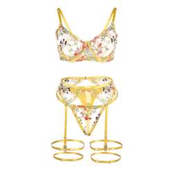 SUBBLIME 954352 SUJETADOR TANGA LIGUEROS DISEaO FLORAL AMARILLO L XL