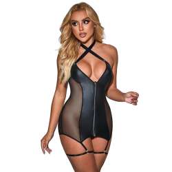 SUBBLIME 954451 VESTIDO SEXY DE REJILLA CUERO NEGRO L XL
