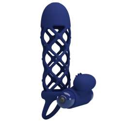 PRETTY LOVE GIANN ANILLO VIBRADOR CON FUNDA DE SILICONA AZUL