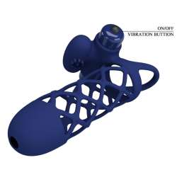PRETTY LOVE GIANN ANILLO VIBRADOR CON FUNDA DE SILICONA AZUL