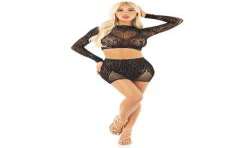 LEG AVENUE TOP FALDA DE REJILLA CON BRILLANTES NEGRO