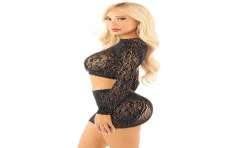 LEG AVENUE TOP FALDA DE REJILLA CON BRILLANTES NEGRO