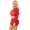 LEG AVENUE TOP FALDA DE REJILLA CON BRILLANTES ROJO