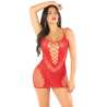 LEG AVENUE MINIVESTIDO DE REJILLA CON TIRANTES ROJO
