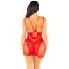 LEG AVENUE MINIVESTIDO DE REJILLA CON TIRANTES ROJO