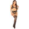 LEG AVENUE SUJETADOR TANGA MEDIAS DE REJILLA NEGRO TALLA aNICA