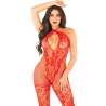 LEG AVENUE BODYSTOCKING DE REJILLA CON ESTAMPADO DE FLORES ROJO TALLA aNICA