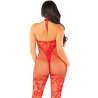 LEG AVENUE BODYSTOCKING DE REJILLA CON ESTAMPADO DE FLORES ROJO TALLA aNICA