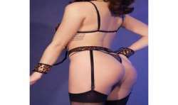 CHILIROSE CR 4838 WILDCAT SET ESPOSAS SUJETADOR MEDIAS TANGA LEOPARDO XL