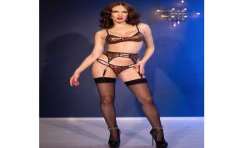 CHILIROSE CR 4837 WILDCAT SET SUJETADOR MEDIAS TANGA LEOPARDO M