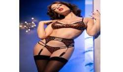 CHILIROSE CR 4837 WILDCAT SET SUJETADOR MEDIAS TANGA LEOPARDO L