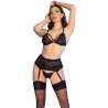 CHILIROSE CR 4728 SET SUJETADOR TANGA MEDIAS NEGRO L