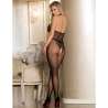 SUBBLIME 951801 BODYSTOCKING CROTCHLESS DE REJILLA Y ENCAJE CON CUELLO ALTO NEGRO TALLA aNICA
