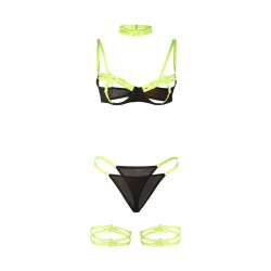 SUBBLIME 955274 SET SUJETADOR CON COLLAR Y DETALLES PARA PIERNAS VERDE FLUORESCENTE S M