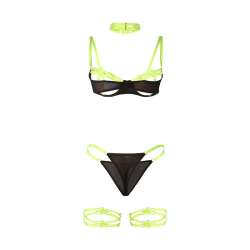 SUBBLIME 955274 SET SUJETADOR CON COLLAR Y DETALLES PARA PIERNAS VERDE FLUORESCENTE S M