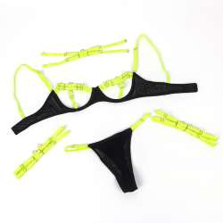 SUBBLIME 955281 SET SUJETADOR CON COLLAR Y DETALLES PARA PIERNAS VERDE FLUORESCENTE L XL