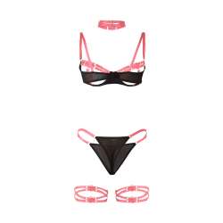 SUBBLIME 955298 SET SUJETADOR CON COLLAR Y DETALLES PARA PIERNAS ROSA FLUORESCENTE S M