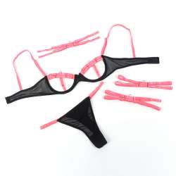 SUBBLIME 955298 SET SUJETADOR CON COLLAR Y DETALLES PARA PIERNAS ROSA FLUORESCENTE S M
