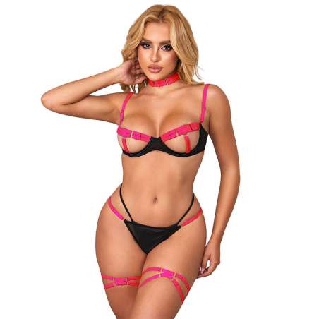 SUBBLIME 955304 SET SUJETADOR CON COLLAR Y DETALLES PARA PIERNAS ROSA FLUORESCENTE L XL