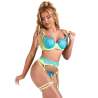 SUBBLIME 955311 SET SUJETADOR CON ENCAJE Y LIGUEROS VERDE Y AZUL S M