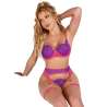 SUBBLIME 955366 SET SUJETADOR CON ENCAJE Y LIGUEROS ROSA Y MORADO L XL