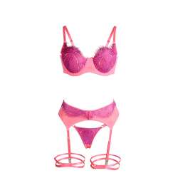 SUBBLIME 955366 SET SUJETADOR CON ENCAJE Y LIGUEROS ROSA Y MORADO L XL