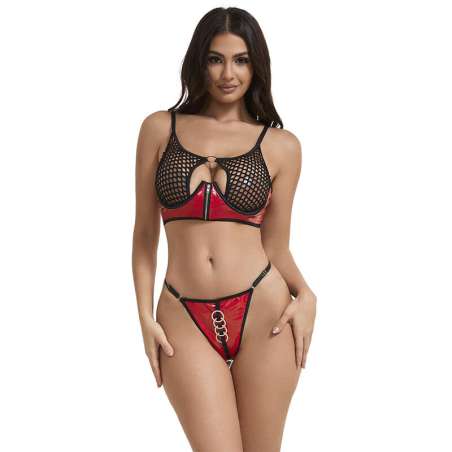 SUBBLIME 955533 CONJUNTO SUJETADOR CON CREMALLERA DE MALLA DE CHAROL ROJO S M