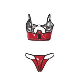 SUBBLIME 955540 CONJUNTO SUJETADOR CON CREMALLERA DE MALLA DE CHAROL ROJO L XL