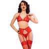 CHILIROSE CR 4848 SET SUJETADOR TANGA MEDIAS DE ENCAJE ROJO S