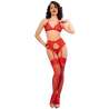 CHILIROSE CR 4848 SET SUJETADOR TANGA MEDIAS DE ENCAJE ROJO S