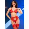 CHILIROSE CR 4848 SET SUJETADOR TANGA MEDIAS DE ENCAJE ROJO S