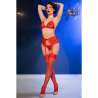 CHILIROSE CR 4848 SET SUJETADOR TANGA MEDIAS DE ENCAJE ROJO S