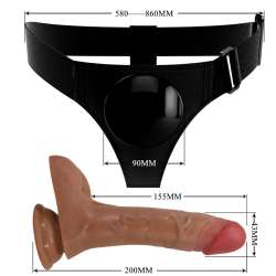 PRETTY LOVE HARNESS BRIEFS UNIVERSAL CON DILDO VIBRACIaN Y SQUIRTING 155 CM MULATO