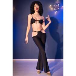 CHILIROSE CR 4851 SET TOP NEGRO Y LEGGINS CON COMPLEMENTOS DORADOS