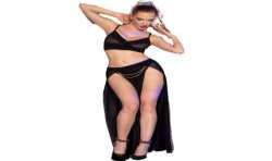 CHILIROSE CR 4672 TOP NEGRO FALDA Y TANGA CON CADENAS DORADAS S