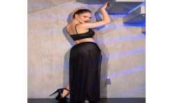 CHILIROSE CR 4672 TOP NEGRO FALDA Y TANGA CON CADENAS DORADAS S